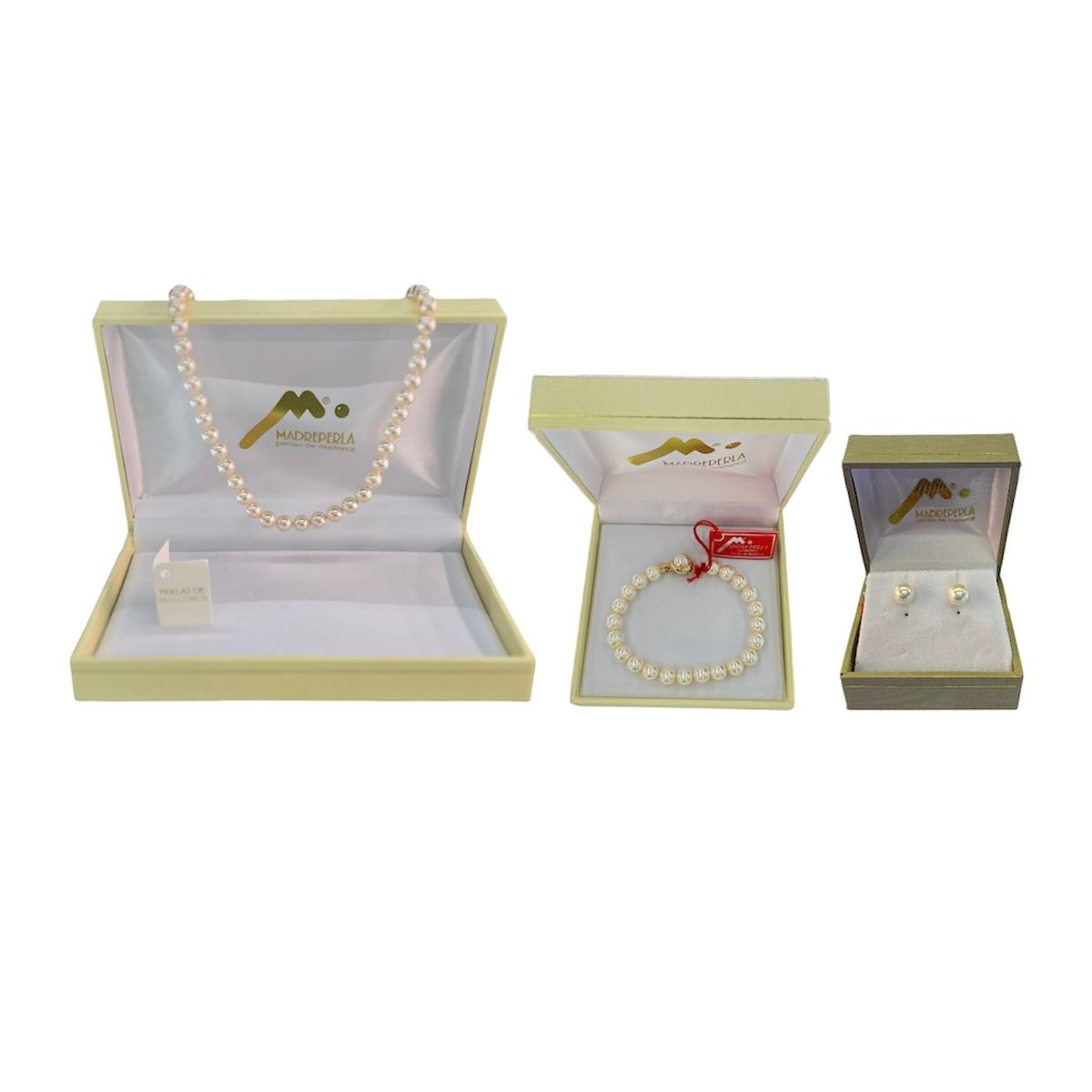 MALLORCA - Set Collar de Perlas 50cm Aros y Pulsera de Mallorca Enchapado en Oro