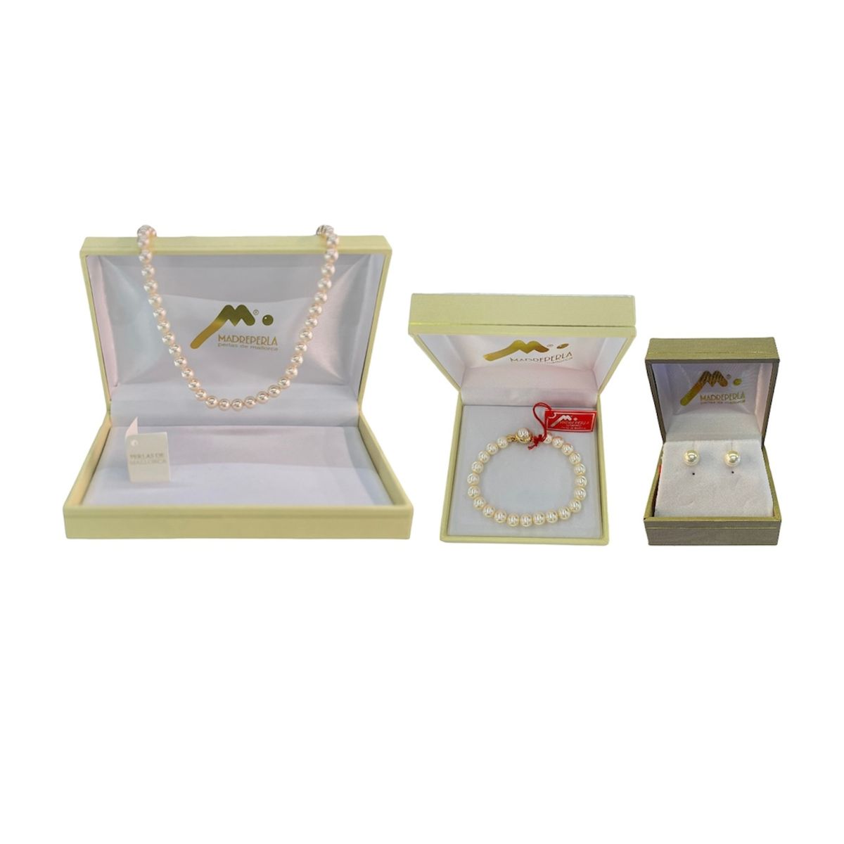 MALLORCA - Set Collar de Perlas 60cm Aros y Pulsera de Mallorca Enchapado en Oro