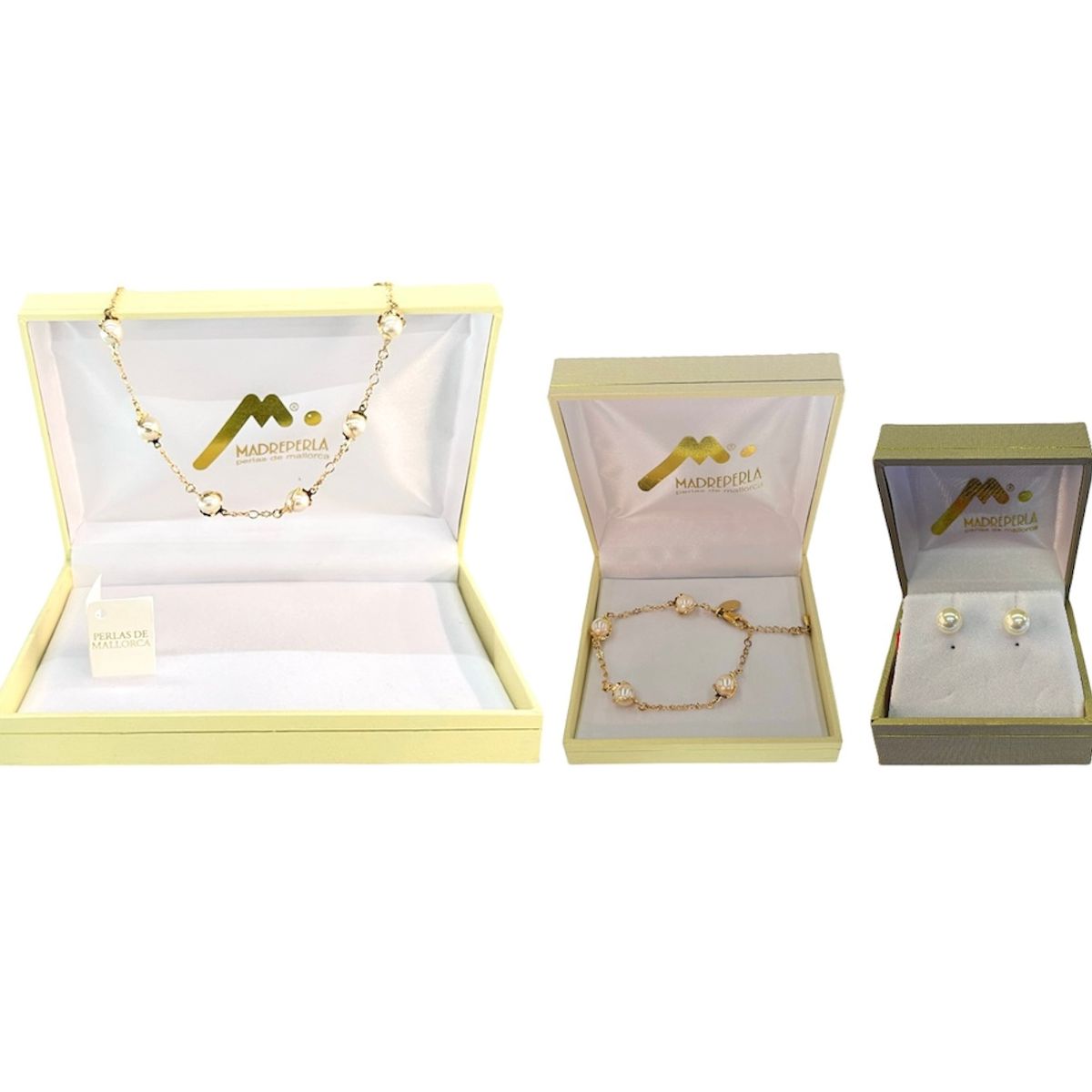 MALLORCA - Set Collar Torcido de Perlas Aros Largos y Pulsera Enchapado en Oro