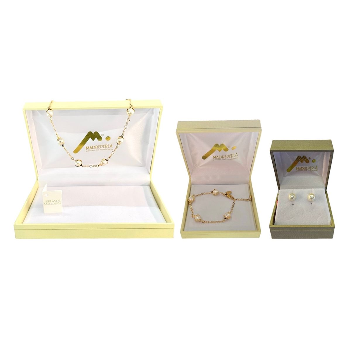 MALLORCA - Set Collar Torcido de Perlas Aros Largos y Pulsera Enchapado en Oro