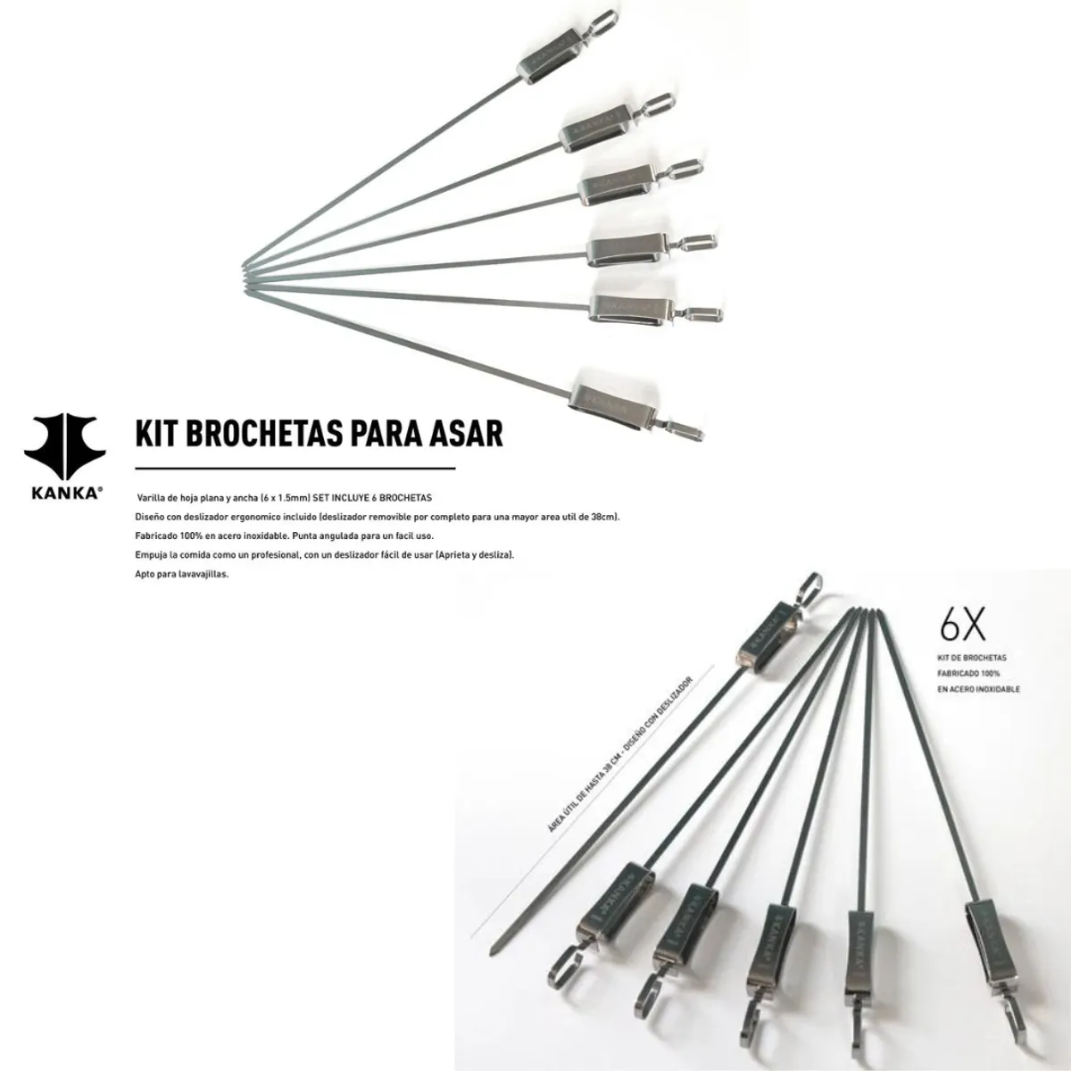 KANKA - Kanka - Set De 6 Brochetas O Anticuchos 42cm 100%acero Inox