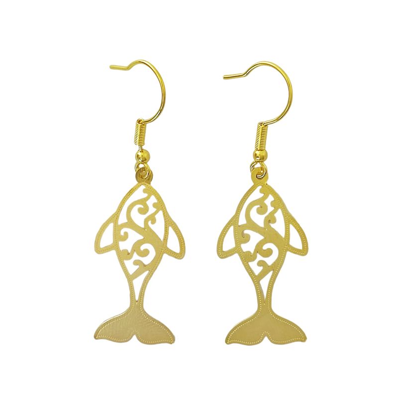 ANDREA COGGIOLA JOYAS - Aros Delfín Colgante Gancho Enchapado Oro 18K