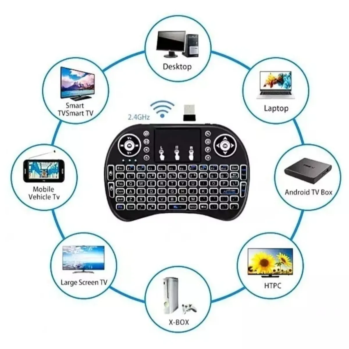 GENERICO - Mini Teclado Con Luz Inalámbrico Touchpad Smart Tv Pc Xbox