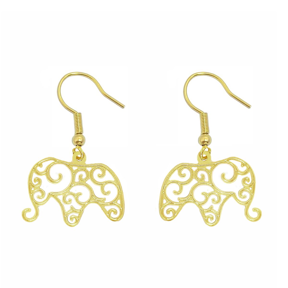 COGGIOLA - Aros Elefante Colgante Gancho Enchapado Oro 18K