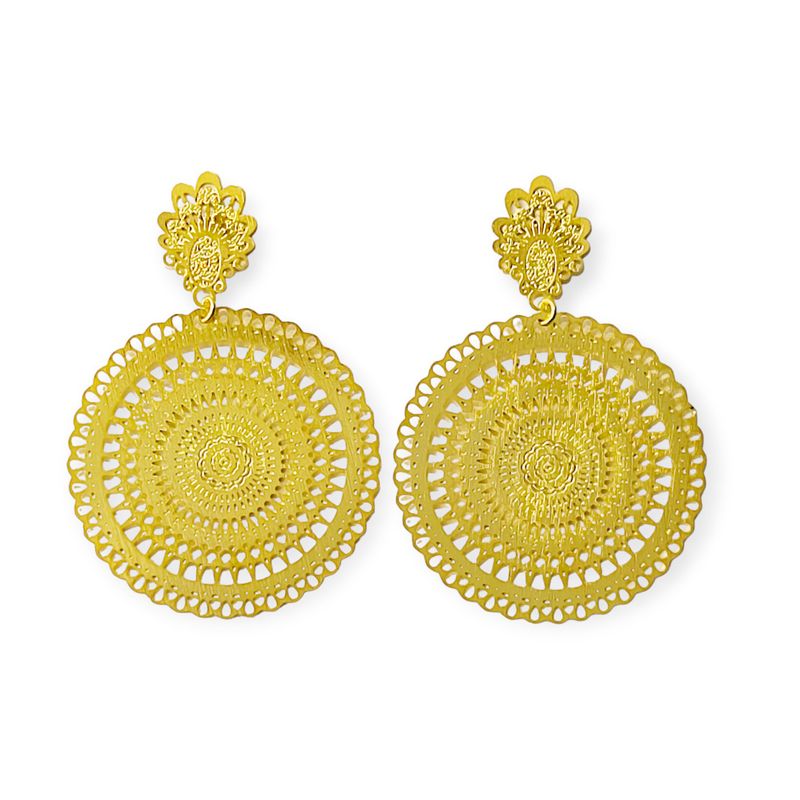 ANDREA COGGIOLA JOYAS - Aros Mandala Redondo Tope Barroco Enchapado Oro 18K