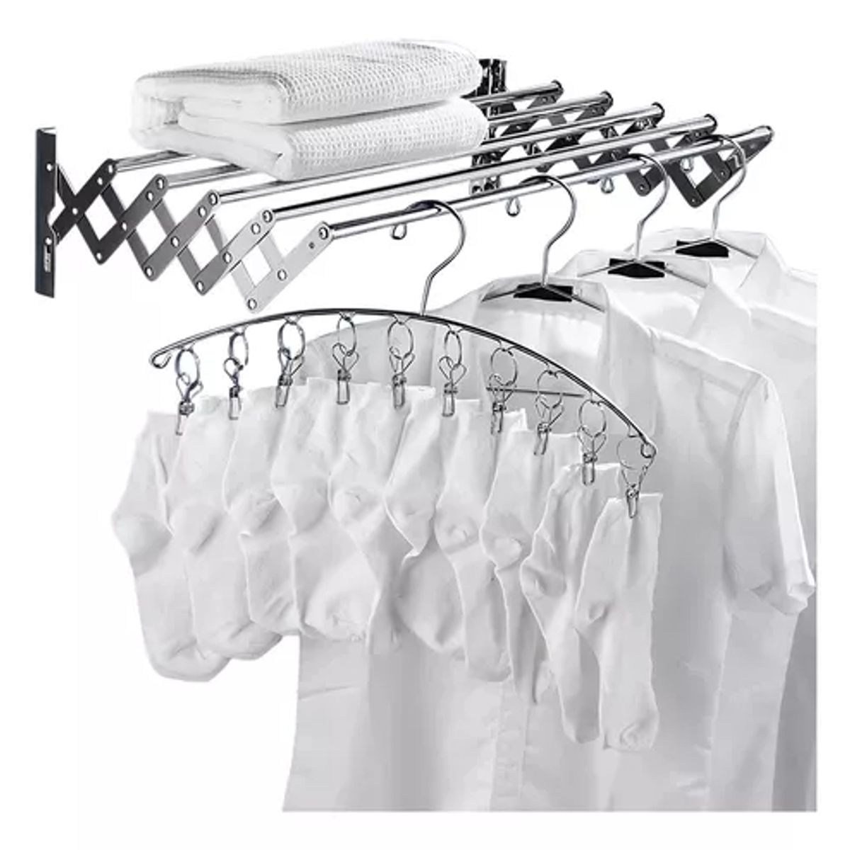 GENERICO - Toallero De Baño Retráctil De Acero Inoxidable 5 Polos 80cm