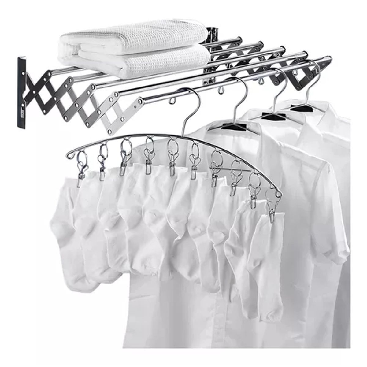 GENERICO - Toallero De Baño Retráctil De Acero Inoxidable 5 Polos 80cm