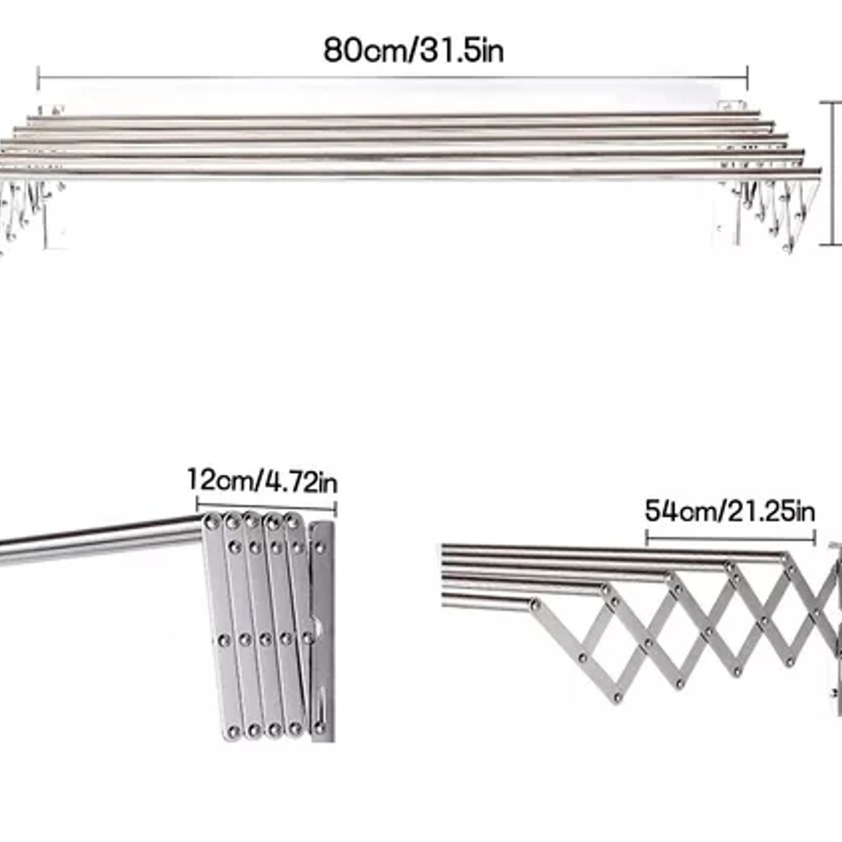 GENERICO - Toallero De Baño Retráctil De Acero Inoxidable 5 Polos 80cm