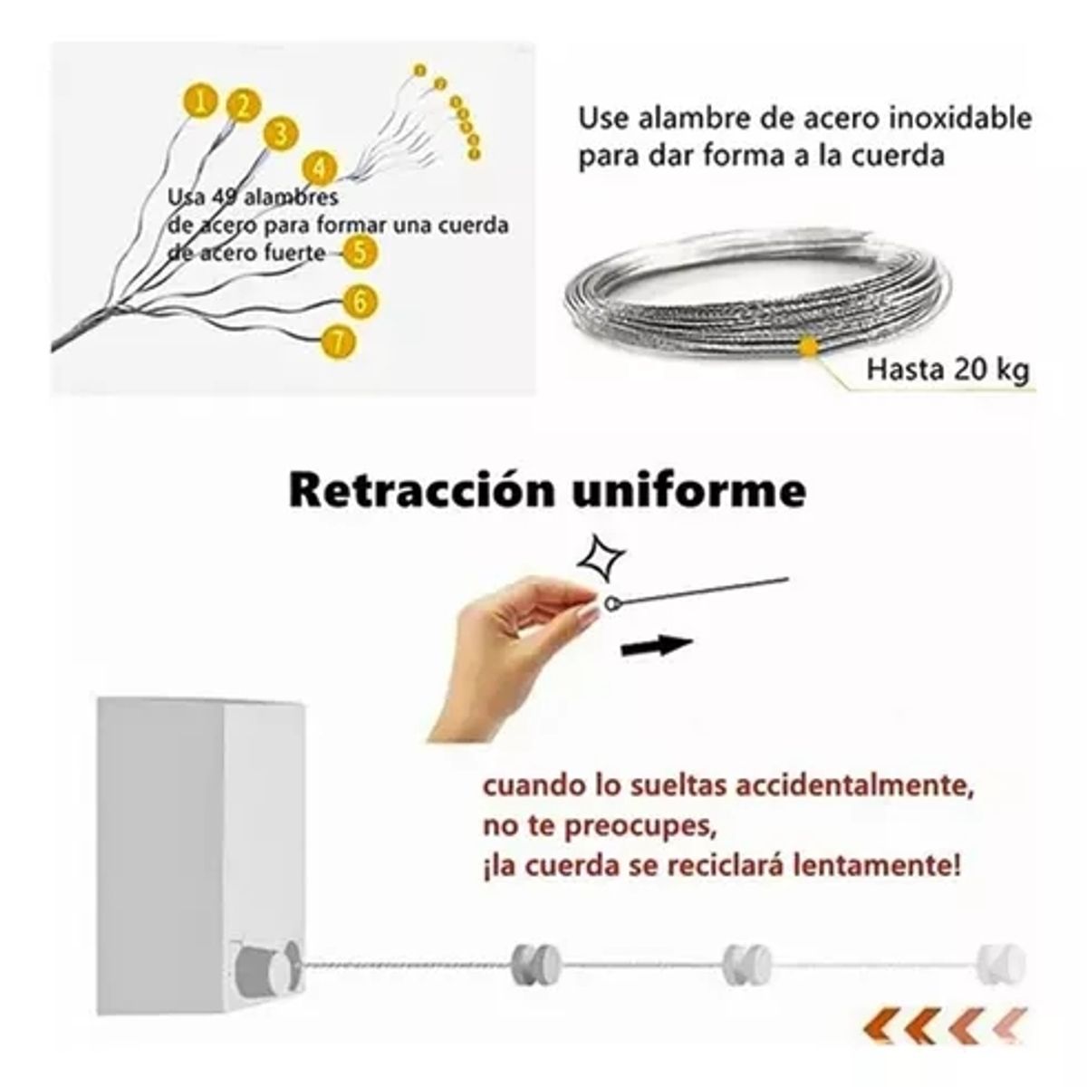 GENERICO - Tendedero Retráctil Colgador De Ropa De Acero Inoxidable 4.2