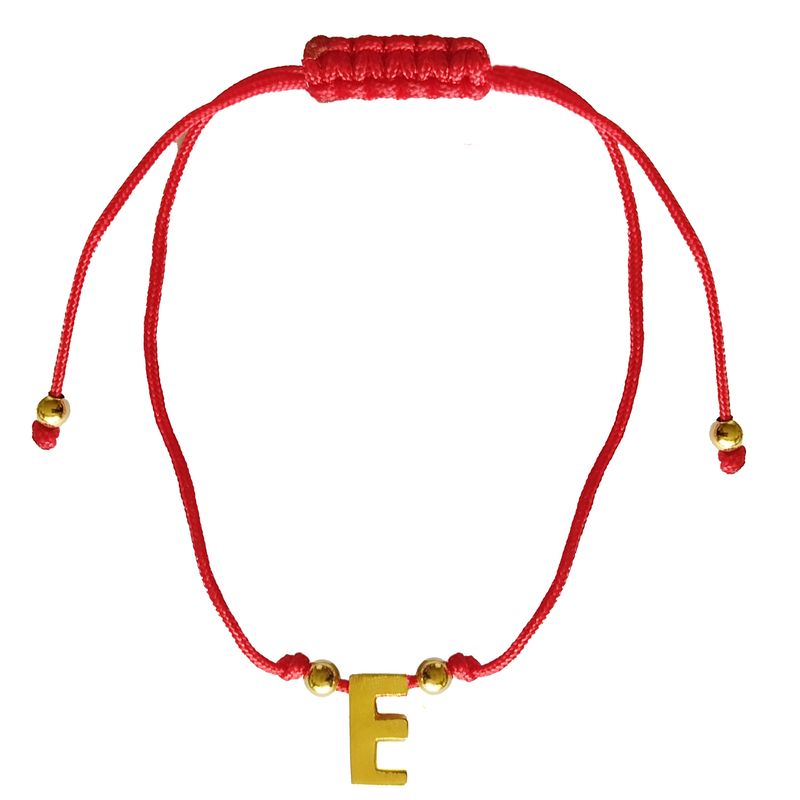 ANDREA COGGIOLA JOYAS - Pulsera Letras E Cordón Rojo Enchapado Oro 18K