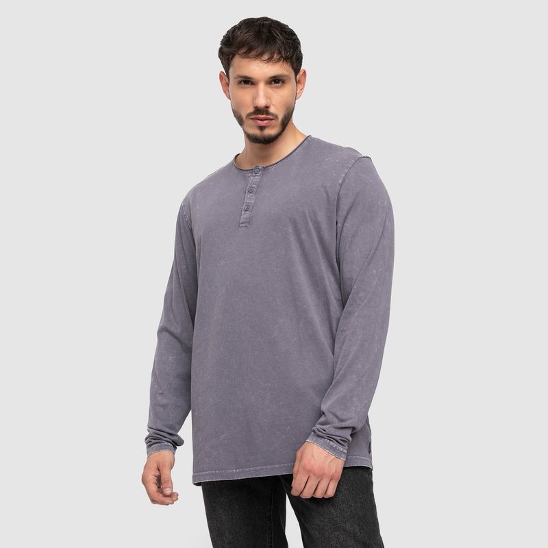 BUBBA - Henley Tee Iron Grey  Black Bubba