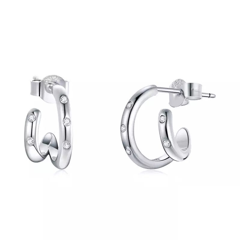 LA GARZA - Aros Plata Doble Argolla Mujer
