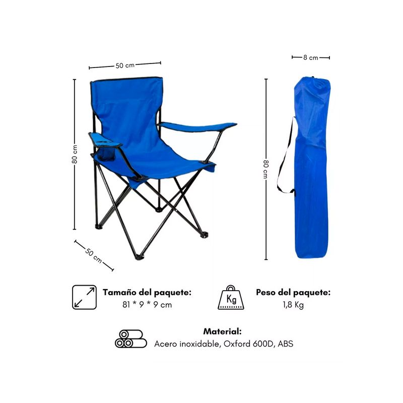 GENERICO - Silla Plegable Camping Picnic Con Porta Vasos Color Azul ma