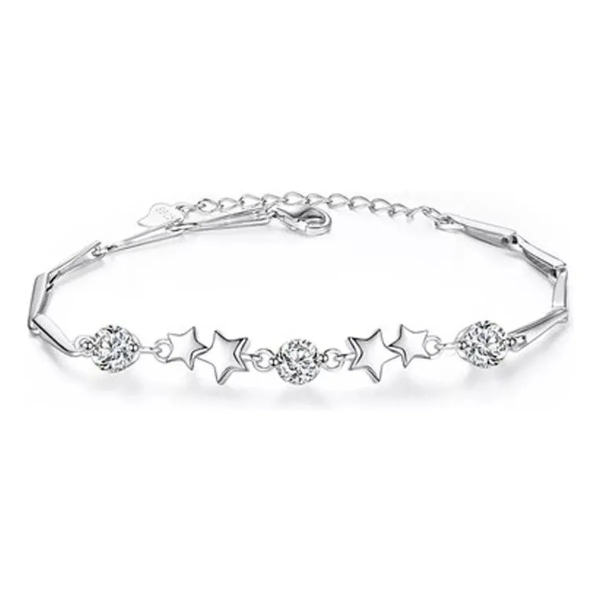 KUANGYE - Pulsera Bañado en plata Ajustable Estrellas Circón En Plateado