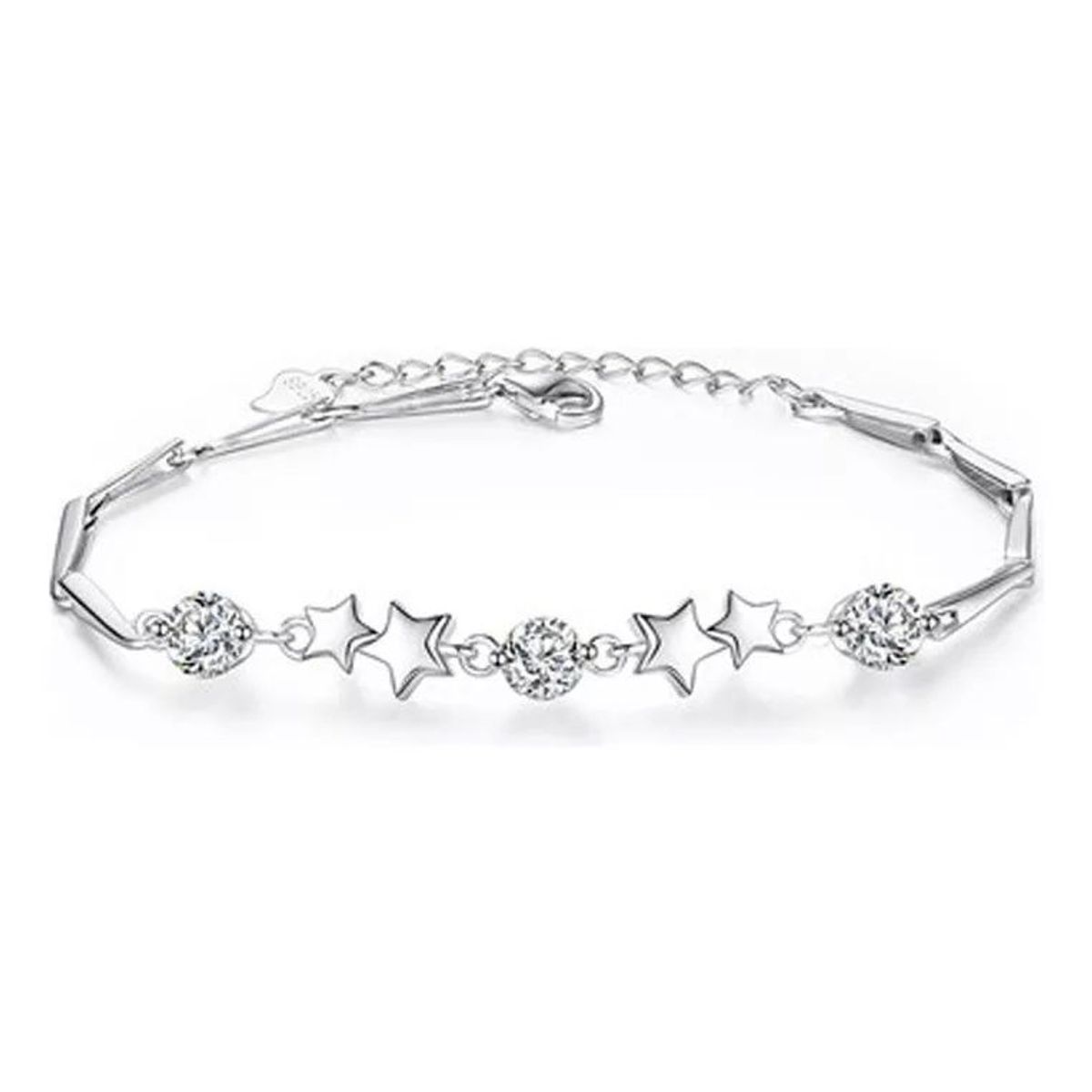 KUANGYE - Pulsera Bañado en plata Ajustable Estrellas Circón En Plateado