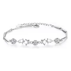 KUANGYE - Pulsera Bañado en plata Ajustable Estrellas Circón En Plateado