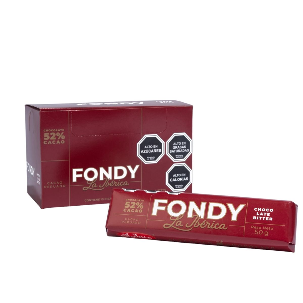 LA IBERICA - PACK X 10 CHOCOLATE BITTER EN BARRA 52% CACAO 50G LA IBÉRICA