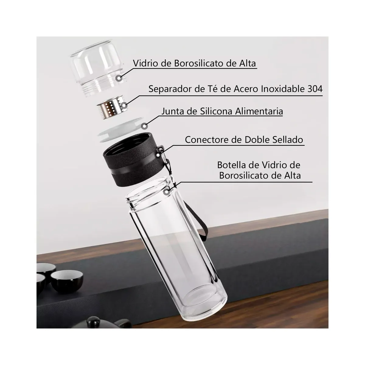 GENERICO - Botella Infusor Vidrio Borosilicato Infusión Separado De Té