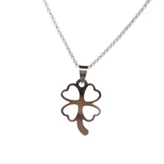 GENERICO - Collar de Acero Inoxidable dije Trébol Corazones