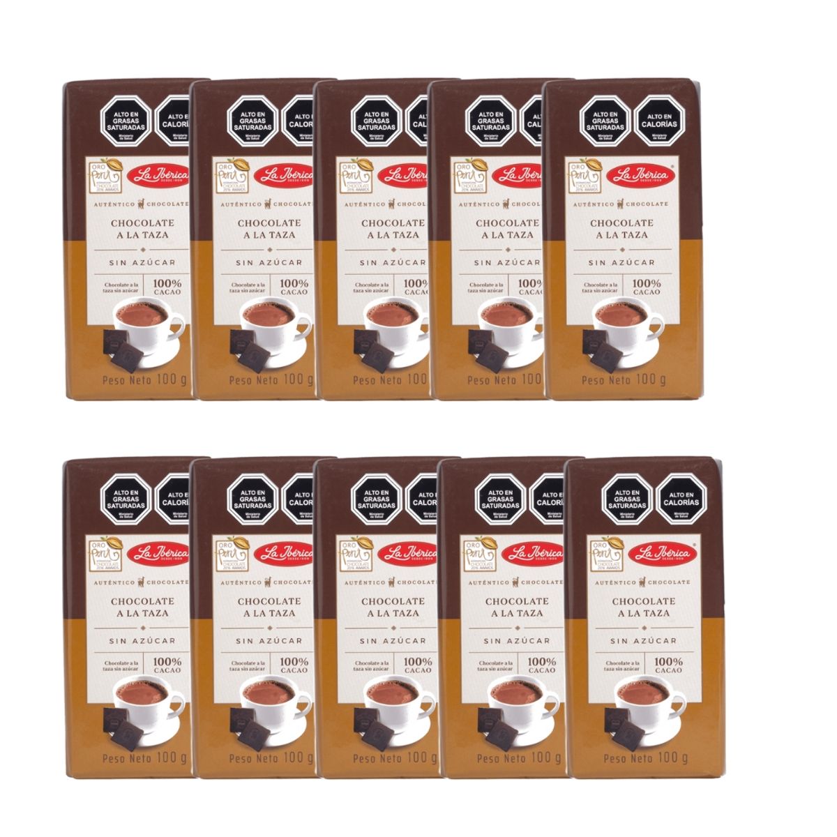 LA IBERICA - PACK X 10 CHOCOLATE A LA TAZA 100% CACAO 100G LA IBÉRICA