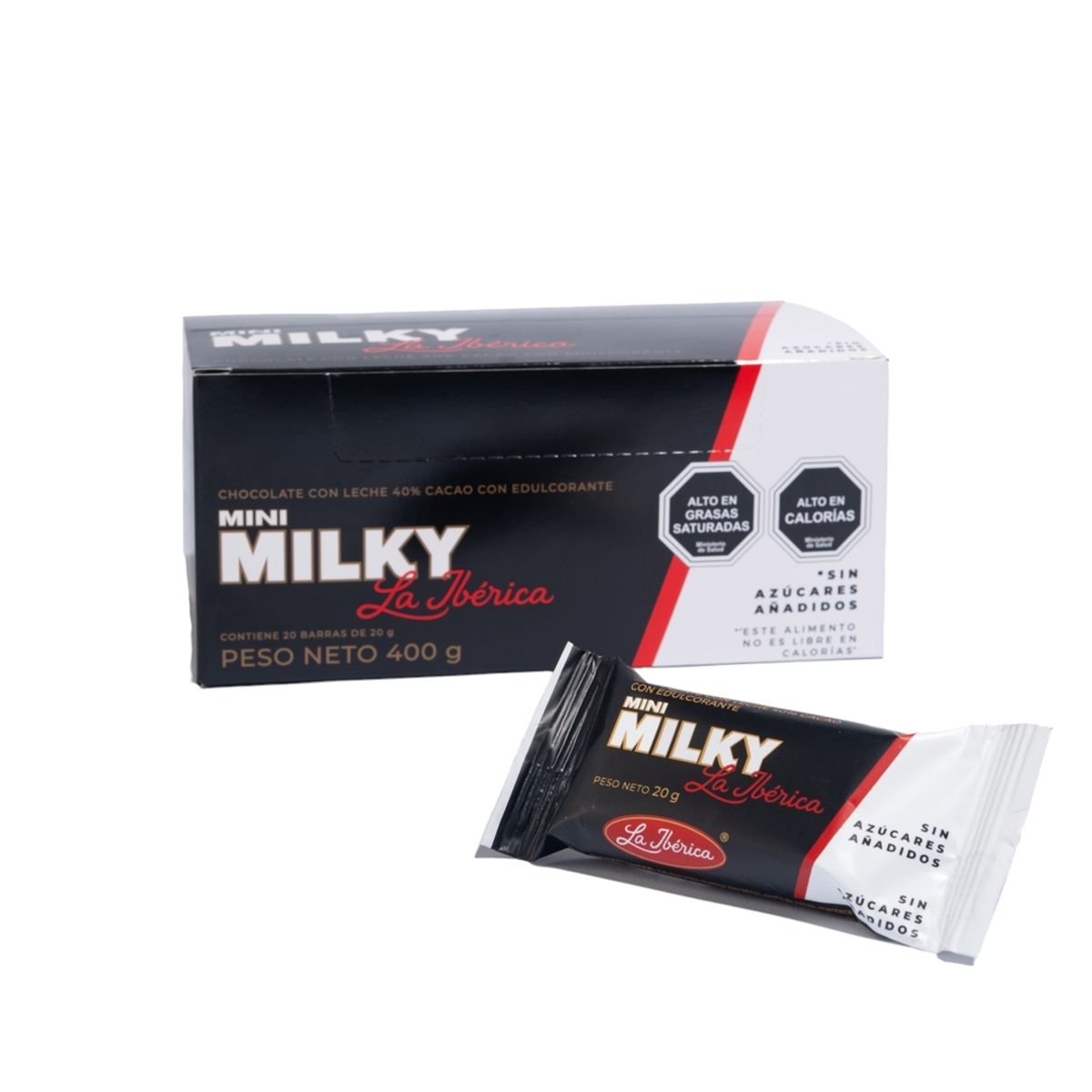 LA IBERICA - PACK X20 CHOCOLATE EN BARRA MINI MILKY SIN AZÚCAR 20G