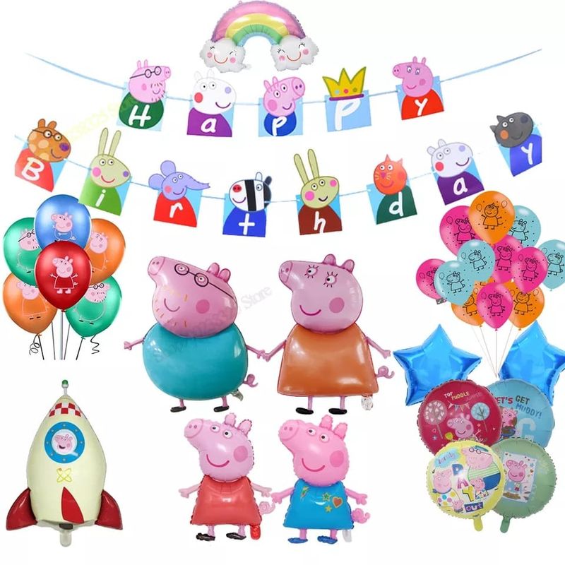 GENERICO - Set Decoración Globos + banderín Super Peppa pig