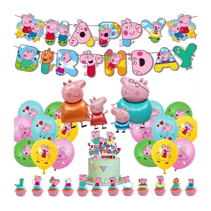 GENERICO - Set Decoración Globos + banderín Super Peppa pig modelo 2
