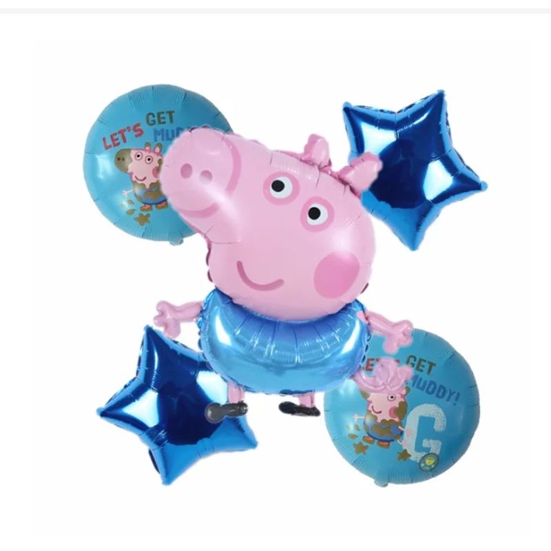 GENERICO - Set de Globos aluminio 5 piezas George peppa pig