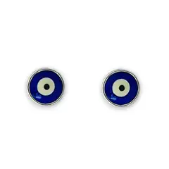 ANDREA COGGIOLA JOYAS - Aros Ojo Turco Cristal Azul 7mm Plata Fina 925