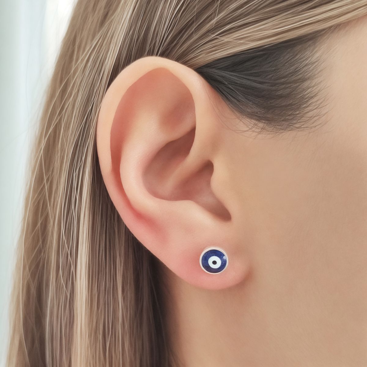 COGGIOLA - Aros Ojo Turco Cristal Azul 7mm Plata Fina 925