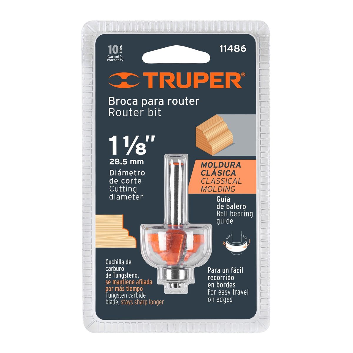 TRUPER - Broca Para Router Moldura Clásica 1-18 Con Balero