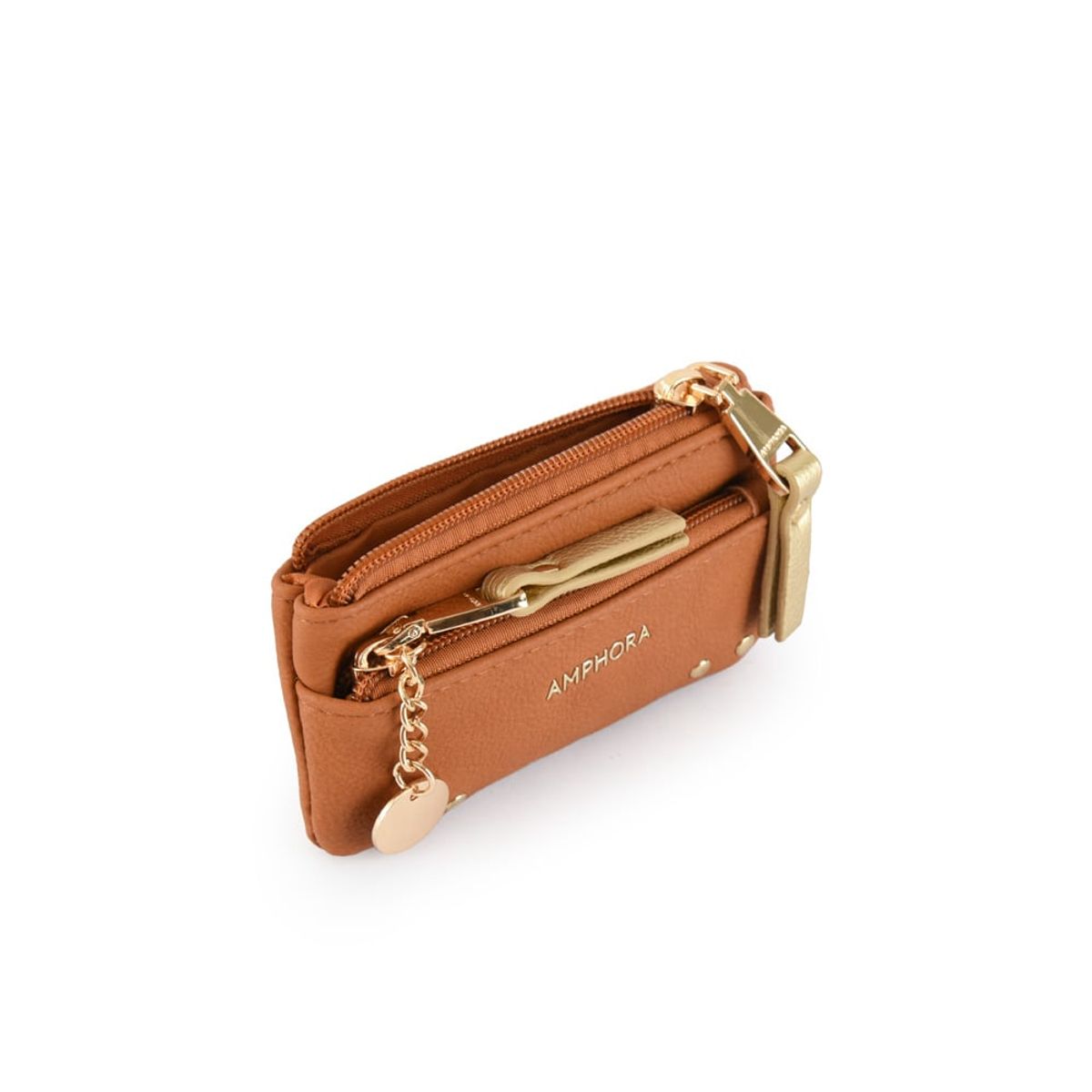 AMPHORA - Monedero con bolsillo frontal catriel café