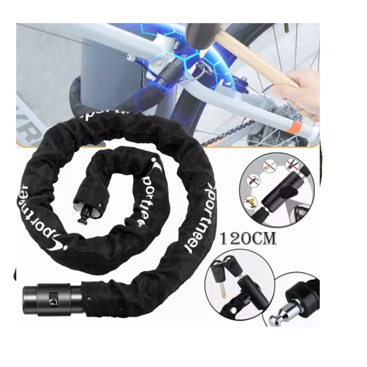 GENERICO - Candado Para Bicicletas Y Moto Manguera Anti Robo Con Llave