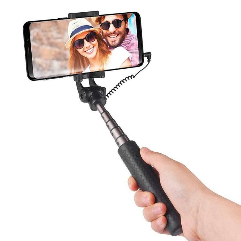 GENERICO - Palo baston Selfie Stick Retractil Portable Con Boton Color negro