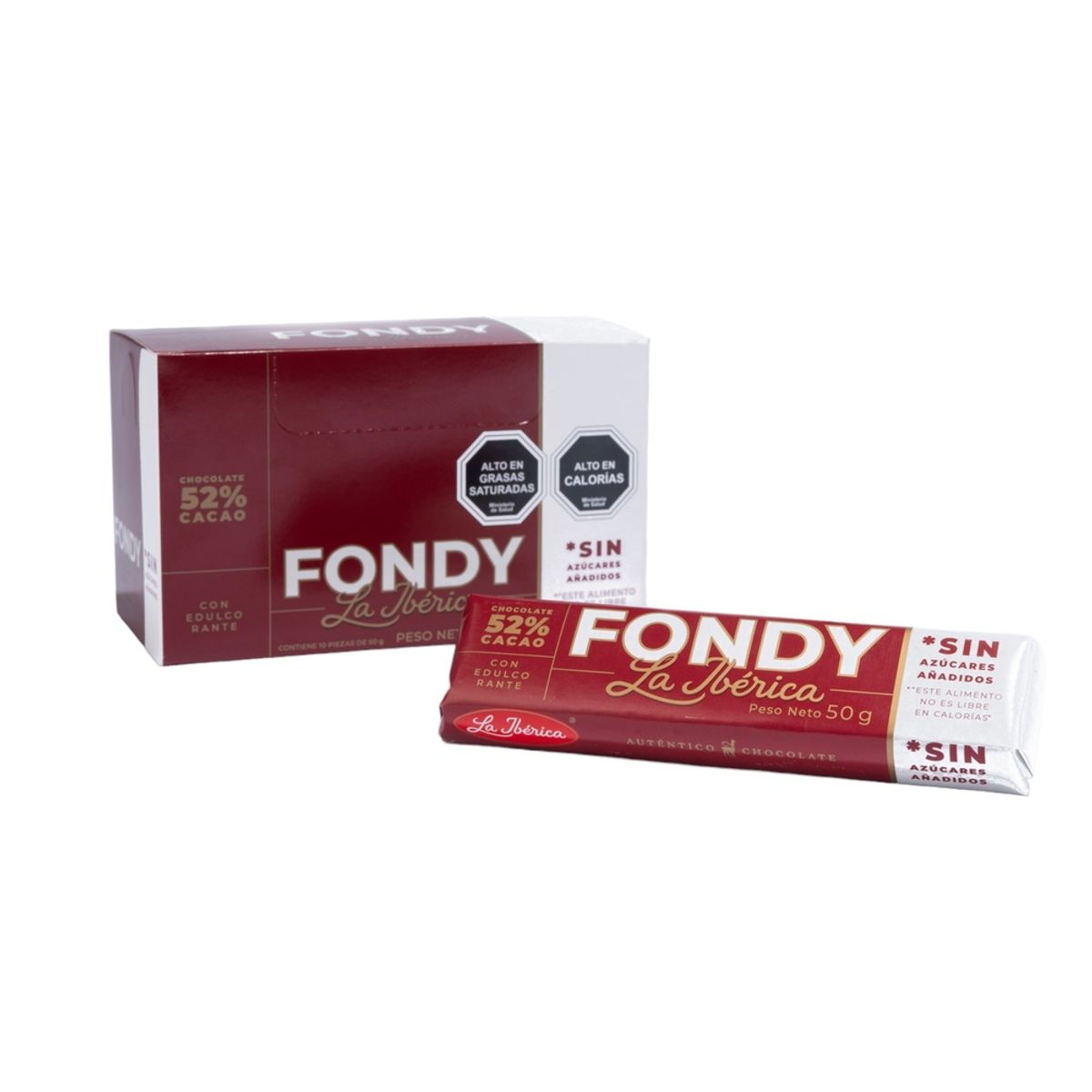 LA IBERICA - PACK X10 CHOCOLATE EN BARRA BITTER 52% CACAO SIN AZÚCAR 50G