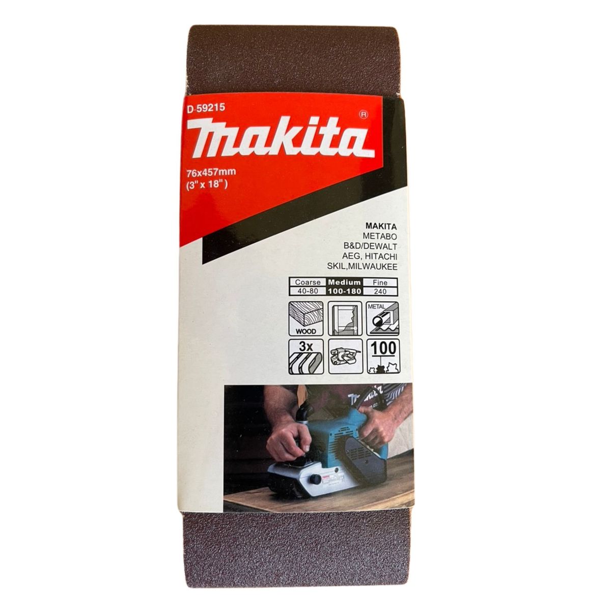 MAKITA - Lija de Banda 3x18" 3Pzs G100 Madera-Metal Makita D-59215