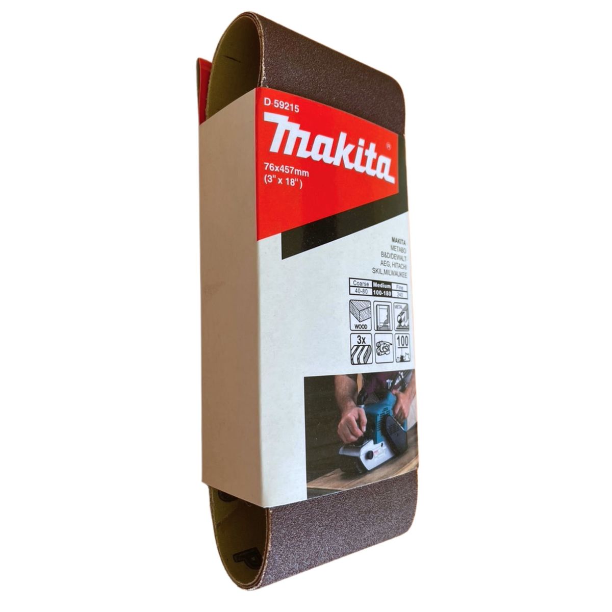 MAKITA - Lija de Banda 3x18" 3Pzs G100 Madera-Metal Makita D-59215
