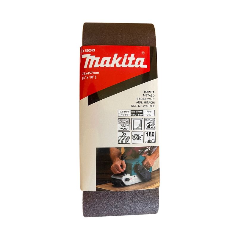 MAKITA - Lija de Banda 3x18" 3Pzs G180 Madera-Metal Makita D-59243