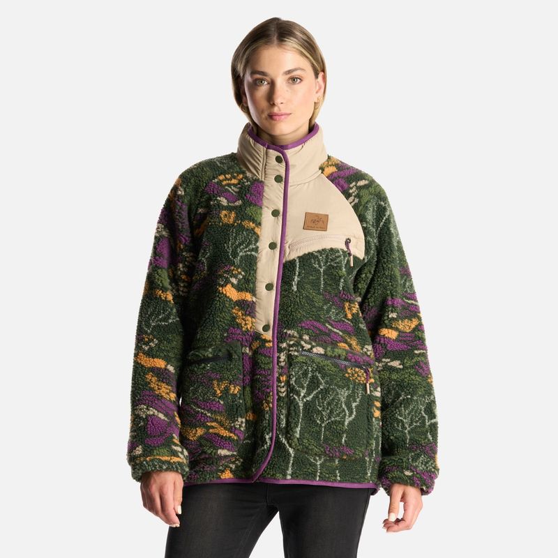 HAKA HONU - Poleron Mujer Zip-Porrito Print Verde Militar Haka Honu