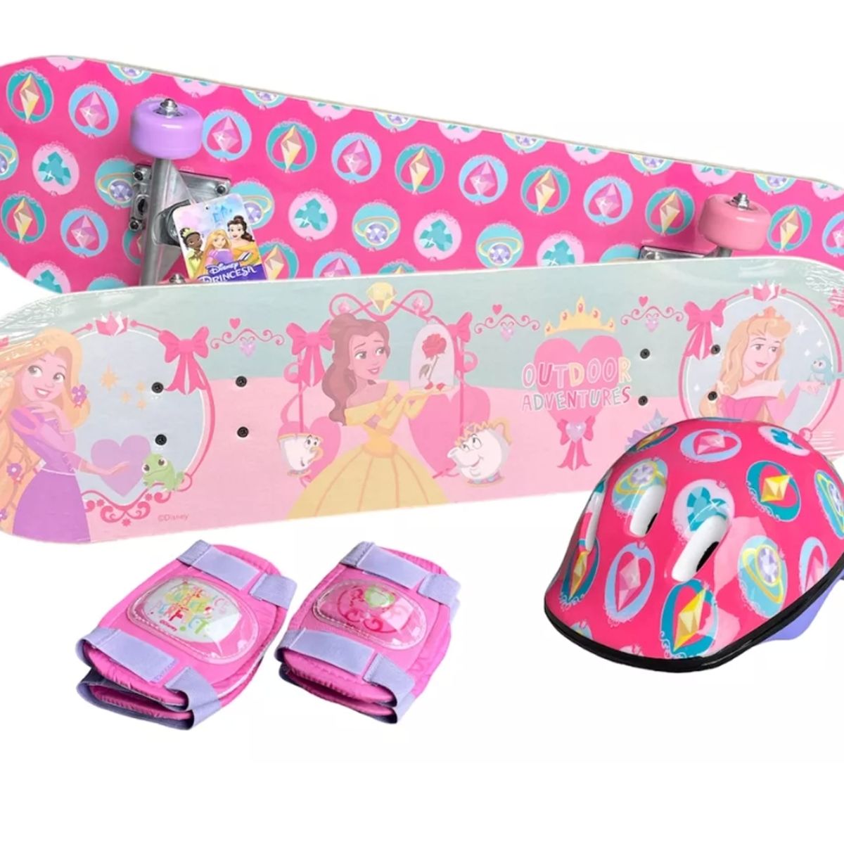 GENERICO - Set Tabla De Skate C Protecciones Infantil Princesas Disney