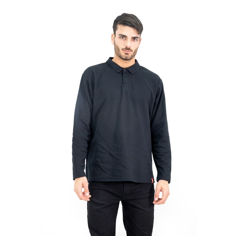 QUEBEC - Polera Pique Quebec Manga larga Negro Hombre