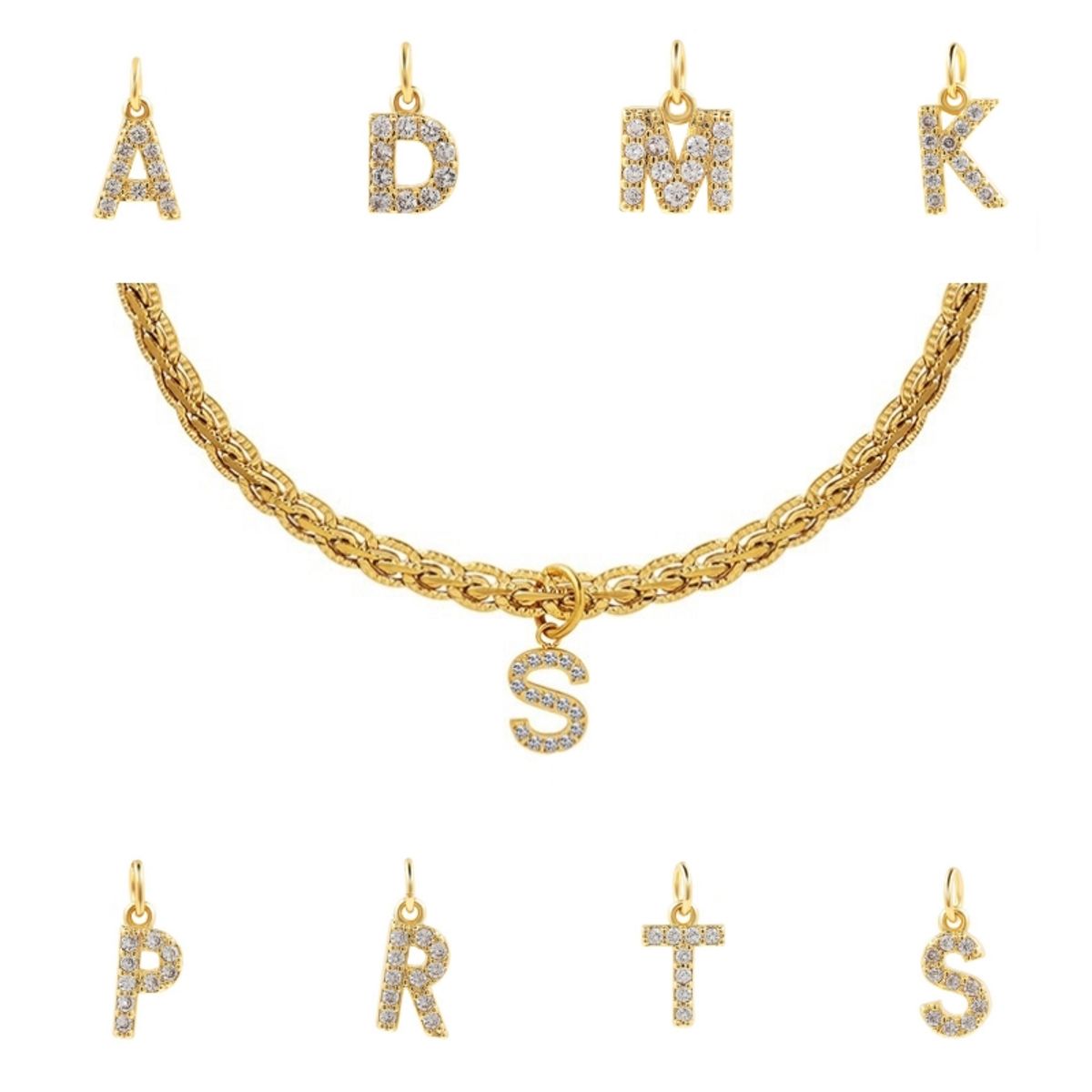 LUX JOYAS - Collar Baño Oro 18k Letra Inicial E Brillitos Tejido Dragón