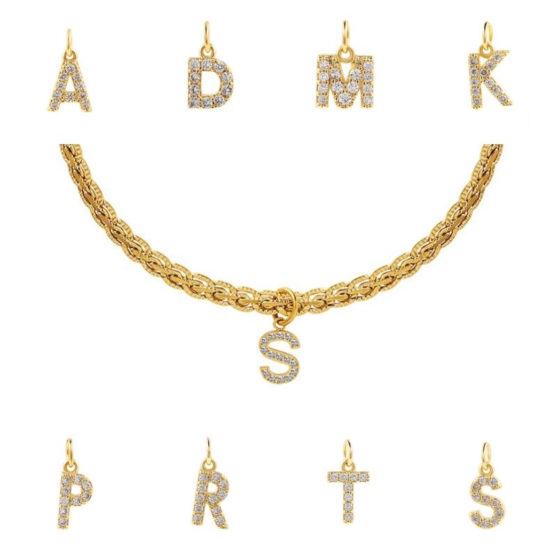 LUX JOYAS - Collar Baño Oro 18k Letra Inicial C Brillitos Tejido Dragón
