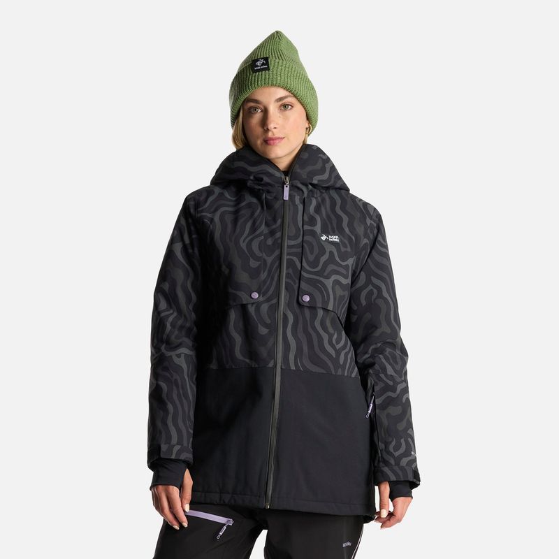 HAKA HONU - Chaqueta Mujer Yeti Print Negro Haka Honu