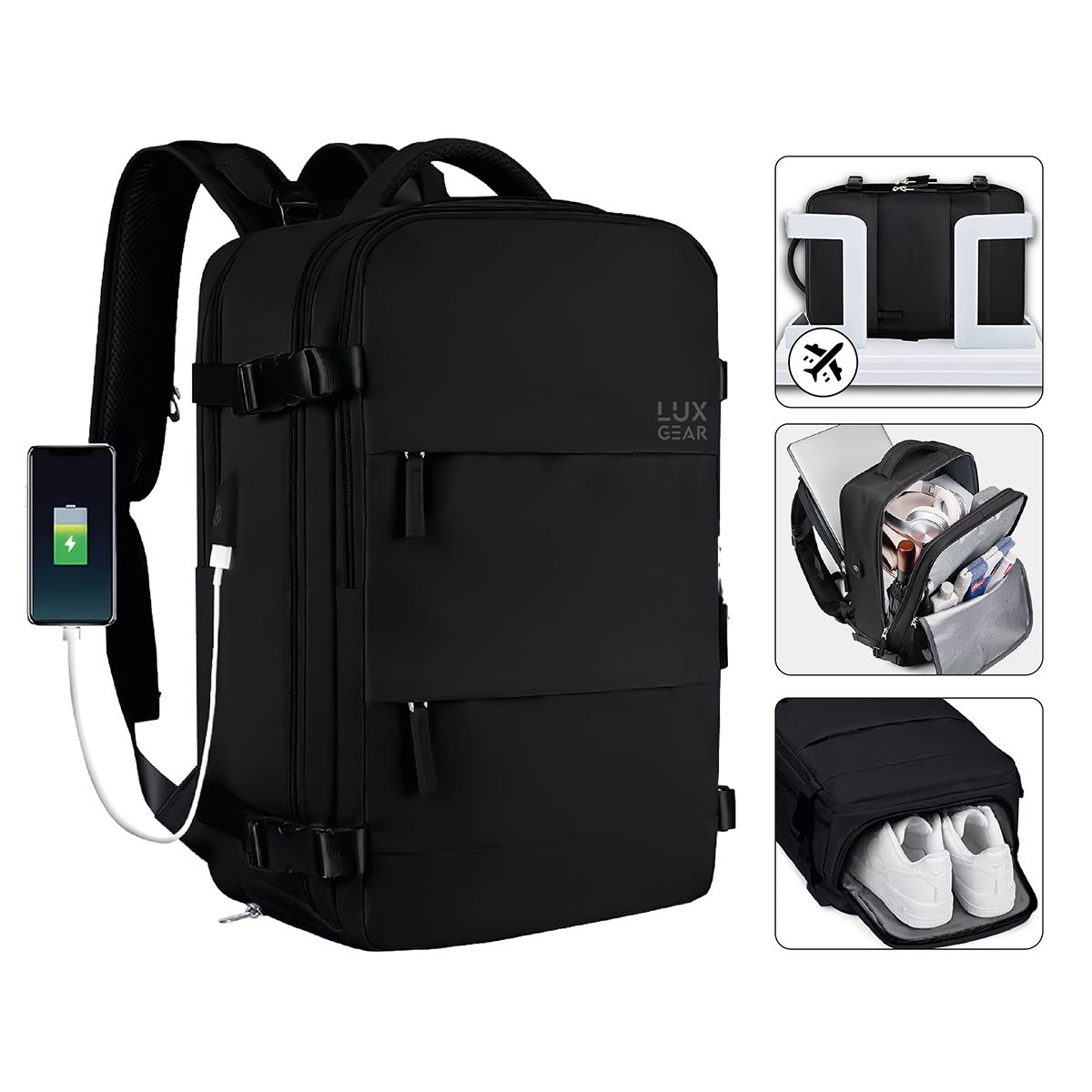 LUXGEAR - Mochila De Viaje Luxgear NomadLife Impermeable Cabina - Negro