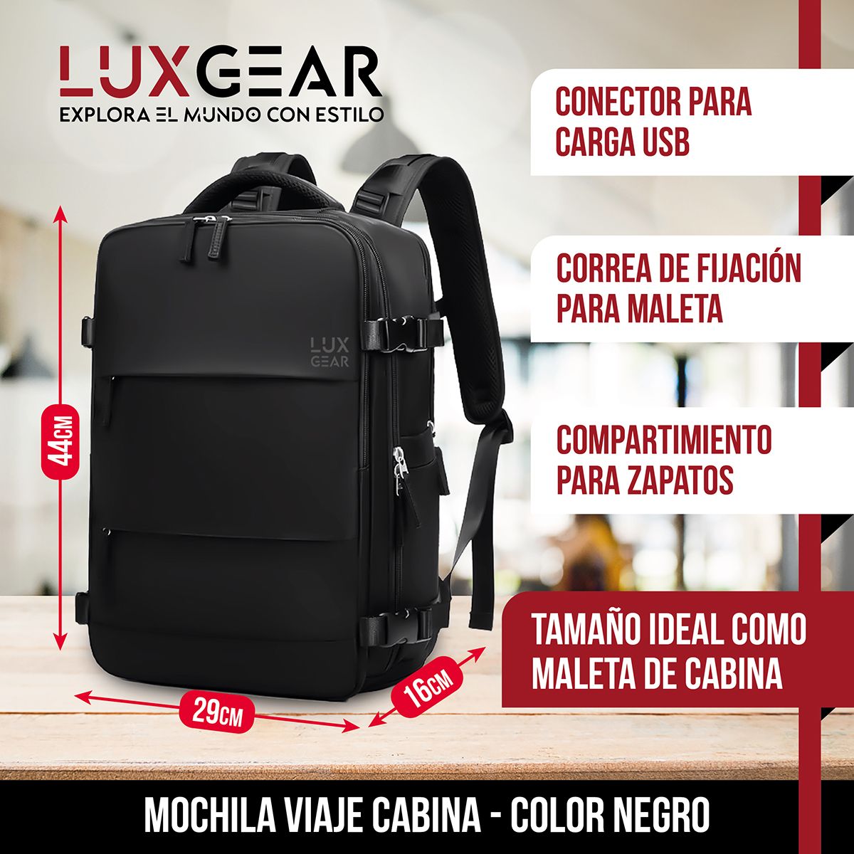 LUXGEAR - Mochila De Viaje Luxgear NomadLife Impermeable Cabina - Negro