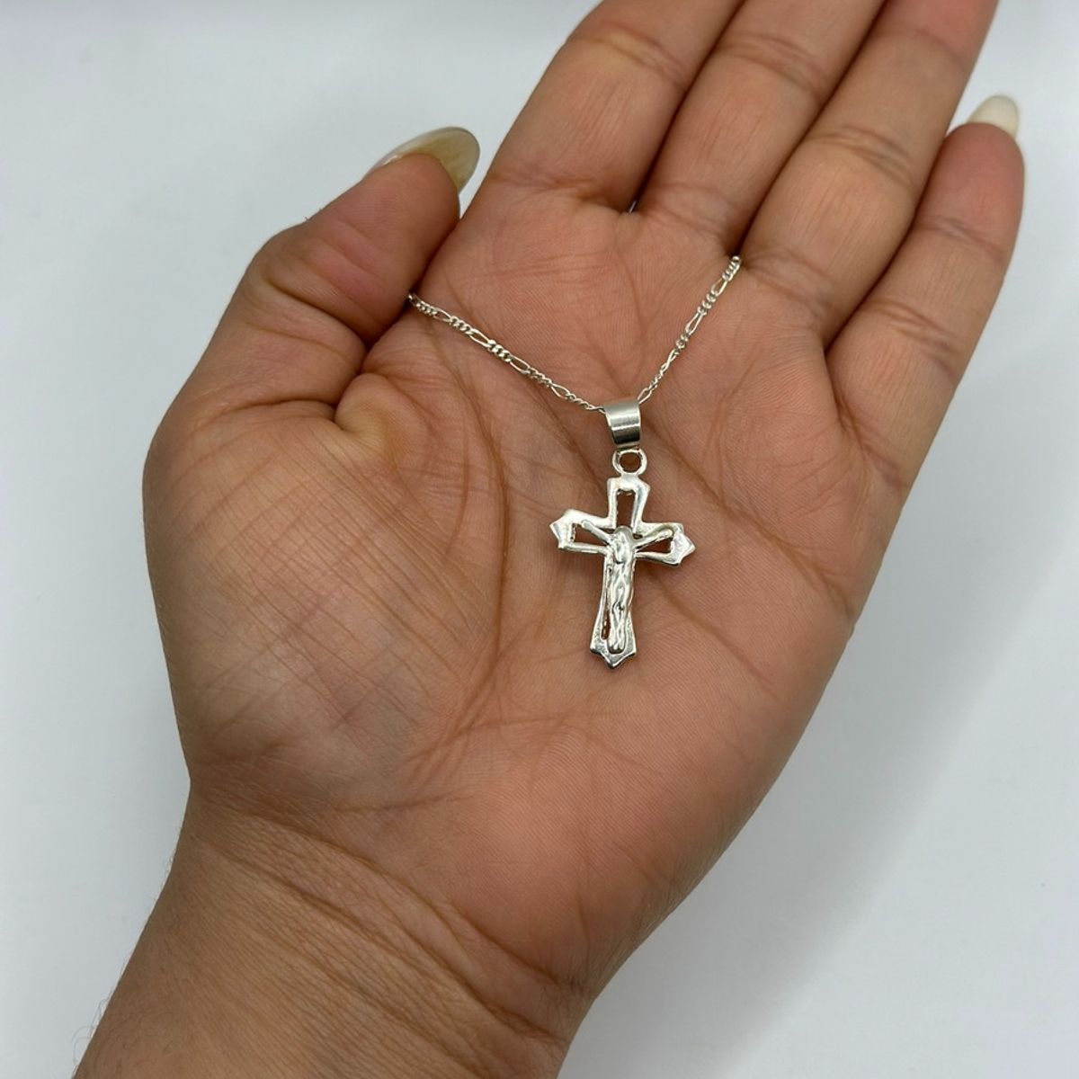 GENERICO - Collar Cruz Jesus Crucifijo Plata Ley 925 60 Cm Mas Caja