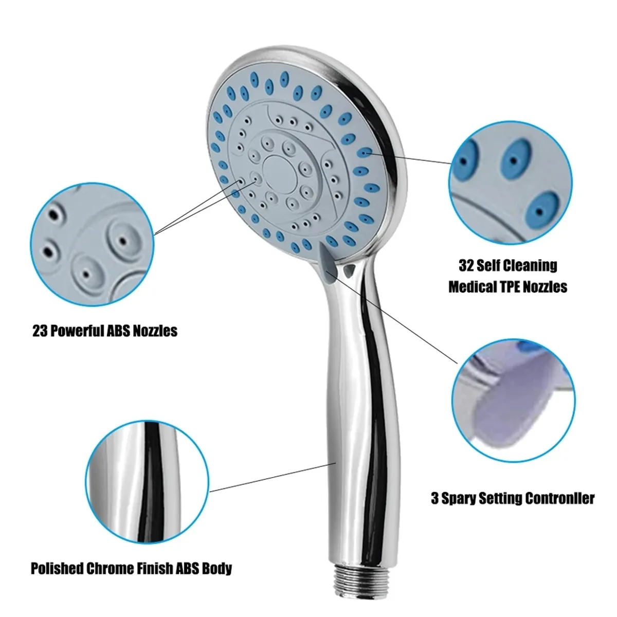 GENERICO - Cabezal Ducha Alta Presión Mango Challa Color Plata