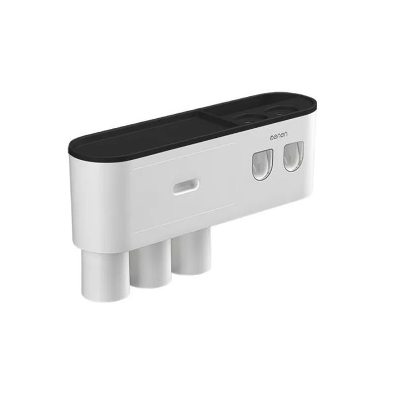 GENERICO - Dispensador Pasta Dental Con Porta Cepillos Crema De Dientes Negro