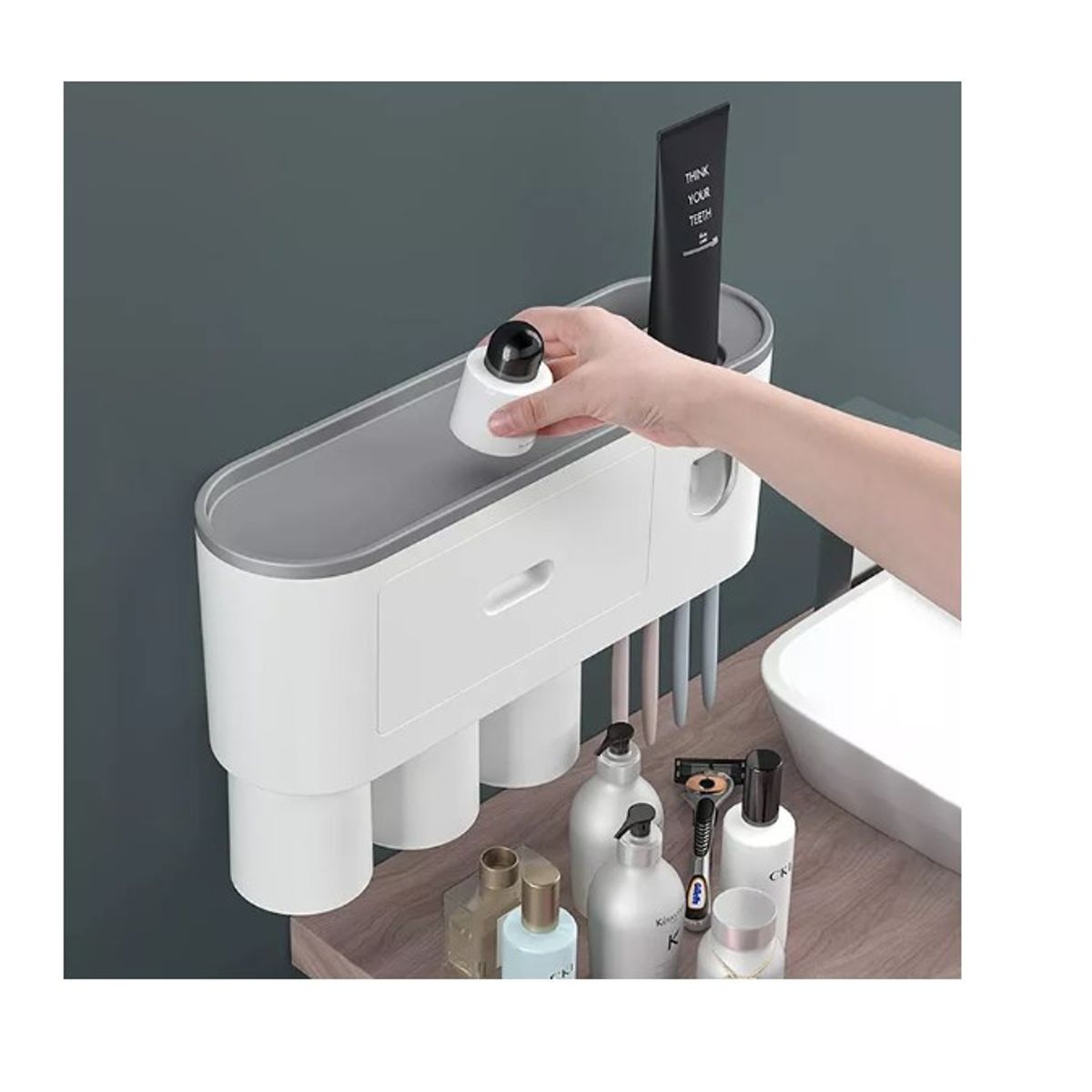 GENERICO - Dispensador Pasta Dental Con Porta Cepillos Crema De Dientes Negro